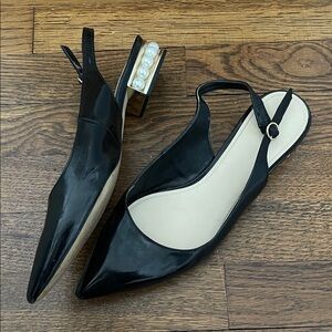 Marc Fisher Black Slingback Heels with Pearl Accent